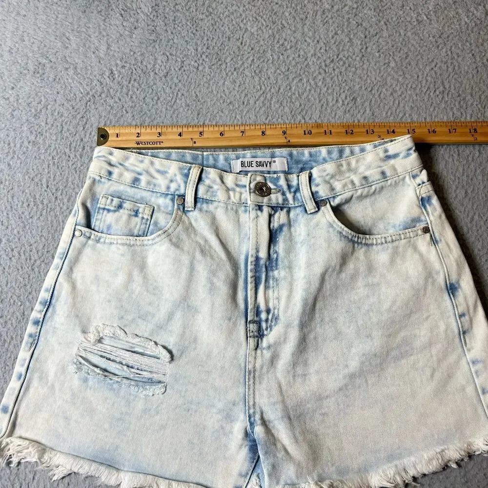 Blue Savvy Shorts Womens 7/28 Blue Distressed Light Wash Cutoff Shorts‎